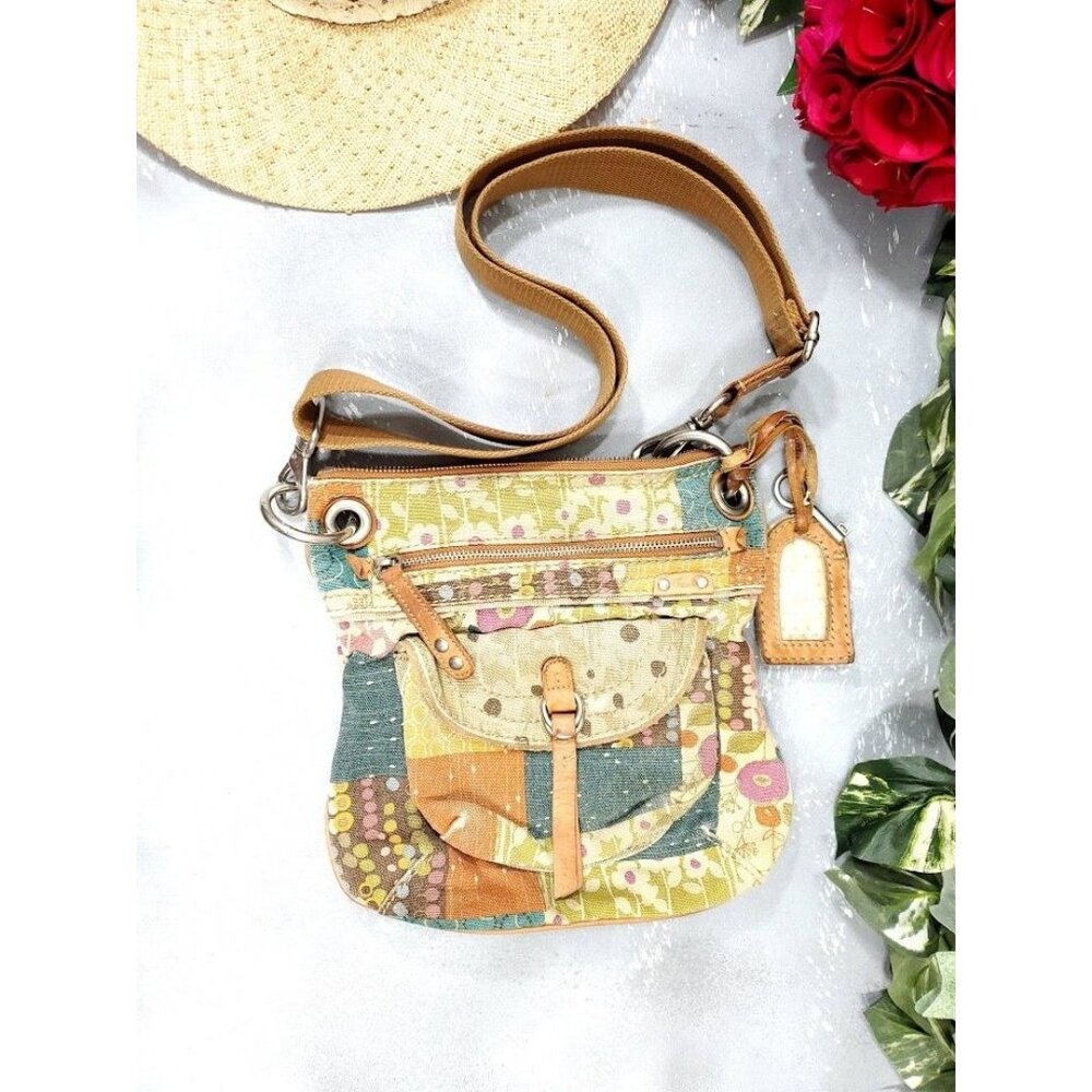 Fossil Vintage Patchwork Crossbody Handbag Canvas Boho 90s Y2K